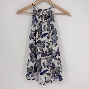 Loft Mixed Media Tropical Floral Halter Top Women’s Size Small in Purple & White